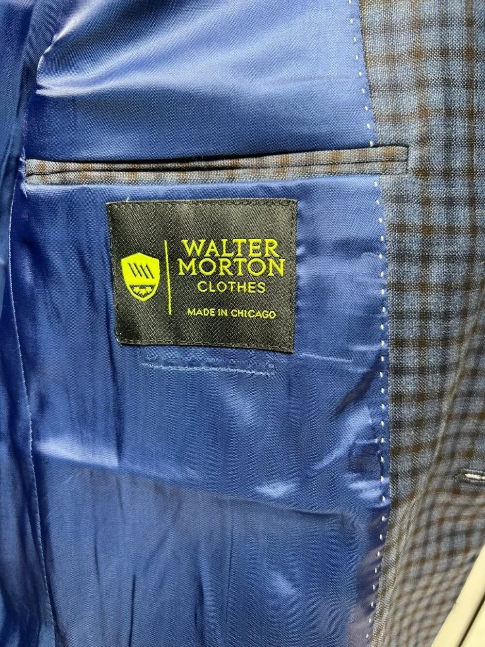 NWT WALTER MORTON 40-42R Blue/Brown Grid Pattern 2 Btn‎ 100% Worsted Wool Blazer